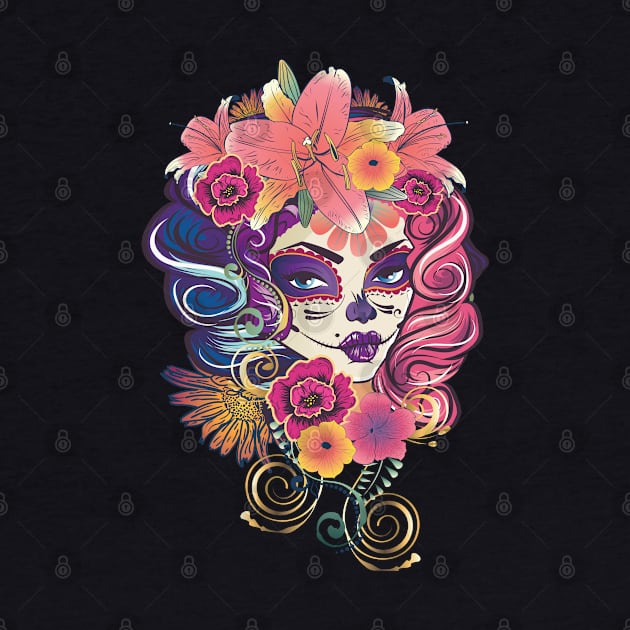 Calavera girl with flowers by AnnArtshock